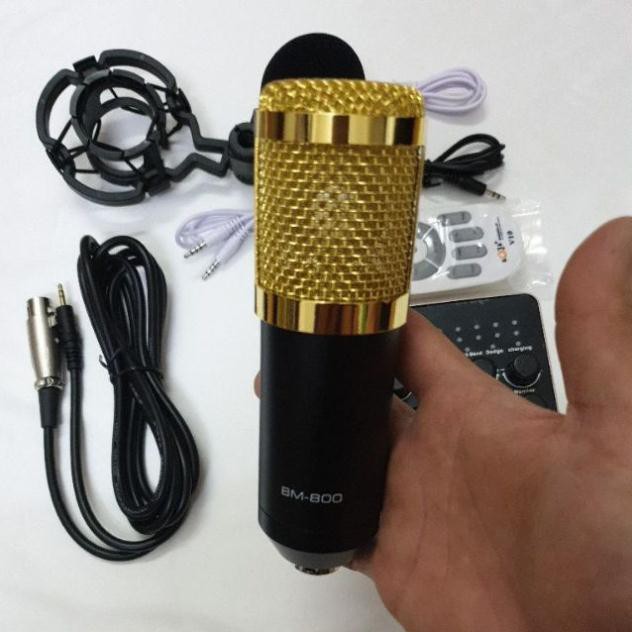 bộ míc hát thu âm livestream karaoke online micro bm800 card v10 có điều khiển