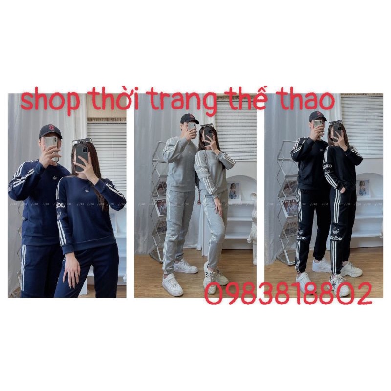 set thể thao đôi nam nữ, bộ đồ đôi nỉ bông adida s hàng dư full tag