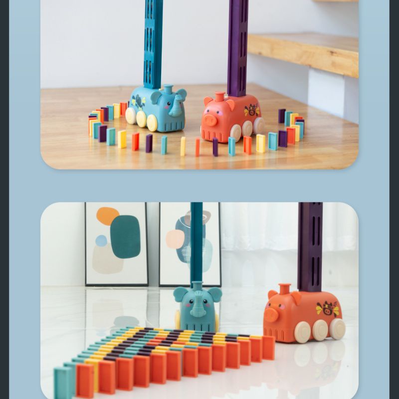 Đồ Chơi Domino, Xe Hình Voi Thả Khối Tự Động, Có Nhạc Có Đèn, An Toàn Cho Trẻ, Xếp Hình Giải Trí Phát Triển Thông Minh