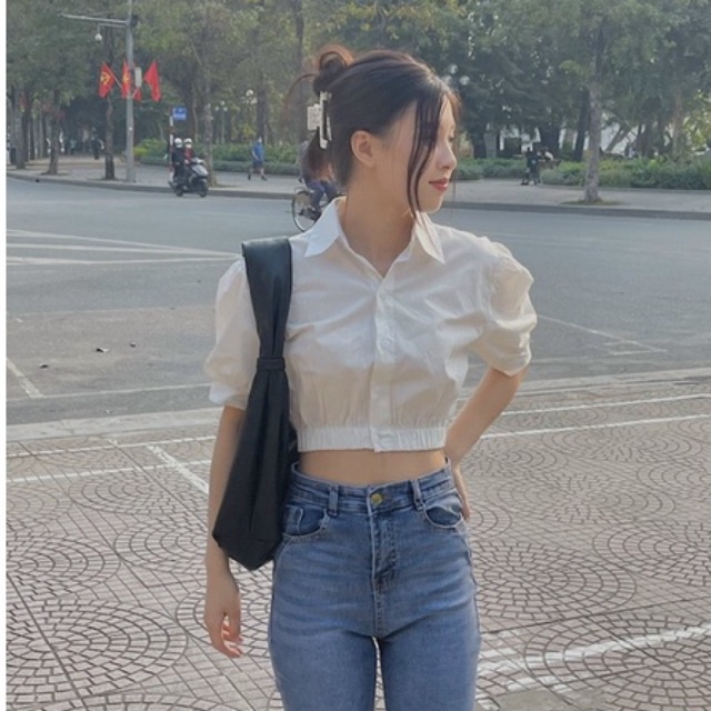 áo sơ mi crotop eo chun cổ đức TKA301 LOLLIE STUDIO