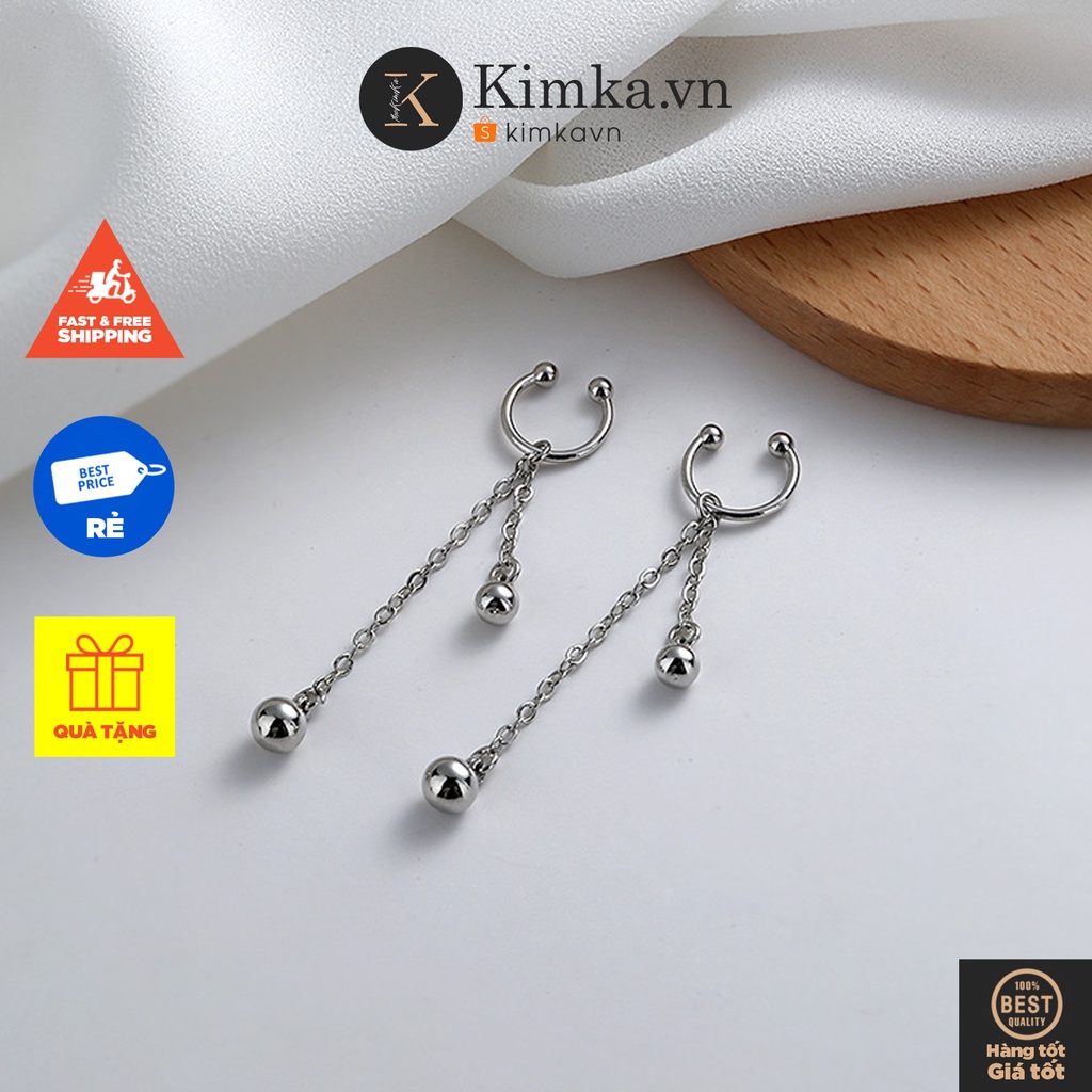 (095) Khuyên Kẹp Vành Tai Không Cần Bấm Lỗ Dáng Dài Hạt Tròn Cá Tính