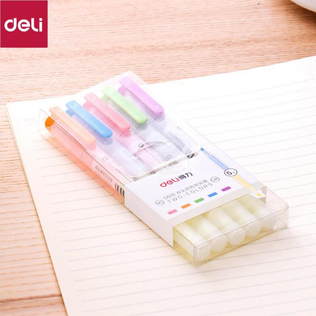 Set bút highlight nhấn dòng đa năng Deli - dùng để ghi nhớ - hộp 5 chiếc - S619 [Deli]