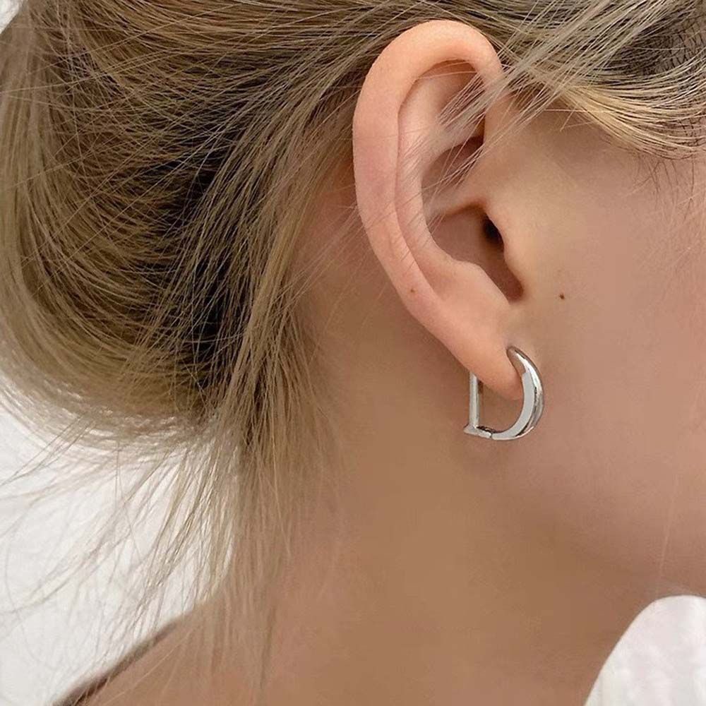 Bông tai hình chữ D bằng kim loại phong cách Hàn Quốc đơn giản thời trang cho nữ