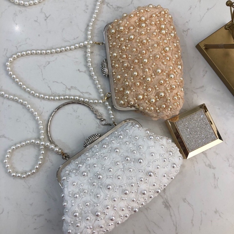 Bóp Đầm Cầm Tay Có Quai Đeo Vai Kết Hạt Thủ Công