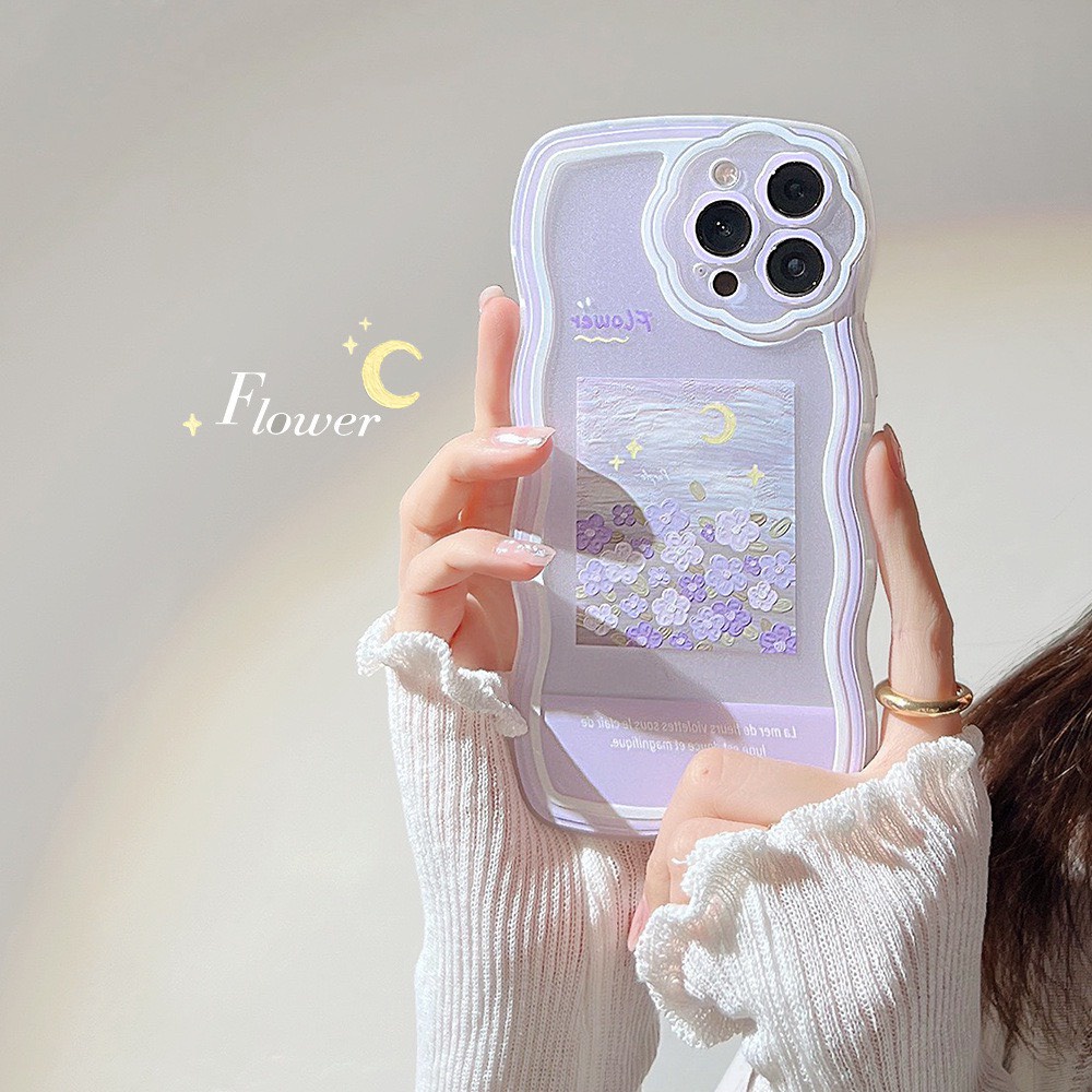 Ốp Lưng Iphone Viền Sóng Tranh Sơn Dầu Tím Có Dây Điện Thoại 7 8 plus x xs/11/12/13/pro/max/plus/14 MintCase