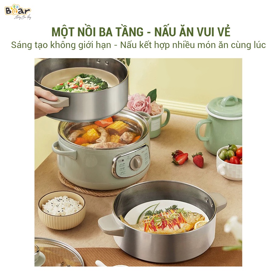 Nồi Hấp Điện 3 Tầng Bear 10L Hấp Đa Năng, Hấp Bánh Bao, Hấp Xôi, Hấp Đồ Ăn Dặm Cho Bé DZG-D80G5