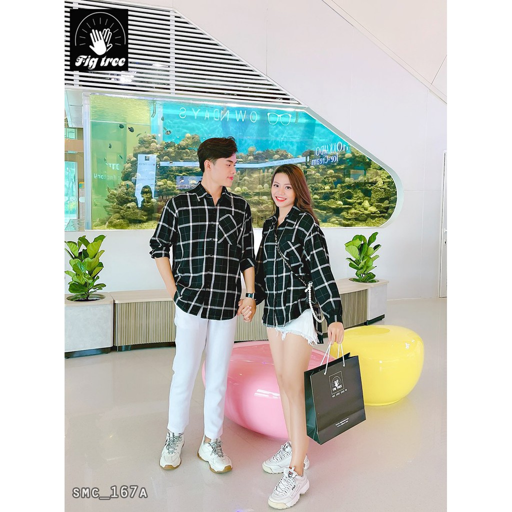 Áo đôi form rộng caro đen trắng FIG TREE mã 176A( hàng thiết kế - kèm cận cảnh)
