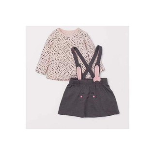 Set váy yếm tại thỏ + áo thun dài tay H&M xuất dư