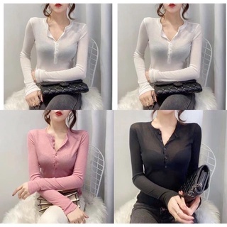 Áo thun giấy dài tay cúc ngực