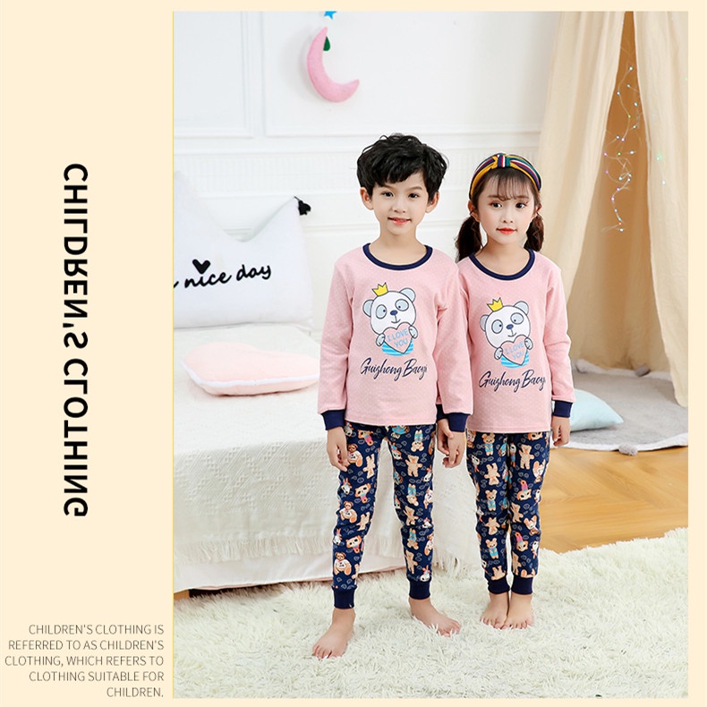 Bộ Đồ Ngủ Cotton Tay Dài 100-160cm Thời Trang Xuân Thu Cho Bé