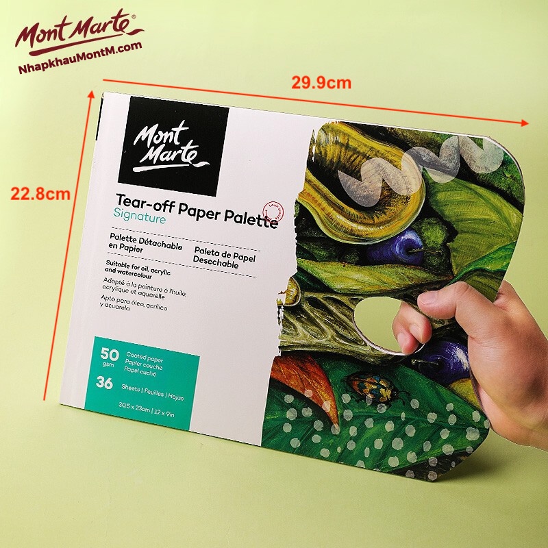 Palette Giấy Mont Marte Tear Off Paper Palette - Bảng Pha Màu Giấy Vẽ Màu Arylic, Sơn Dầu, Gouache 36 Tờ 50gsm