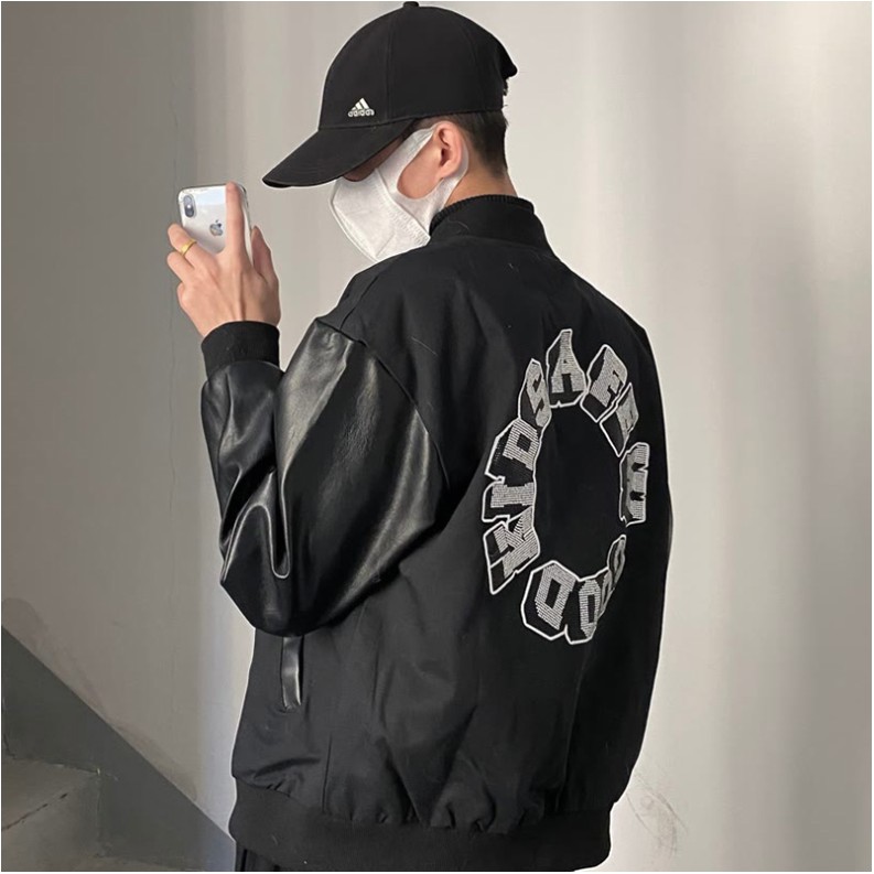 Áo Bomber Phối Chữ Lưng Fom Thụng Nam Nữ Bomber Nỉ Phối Da Hotrend Chất Lừ - Unisex Nam Nữ (Ảnh Thật/Có sẵn)