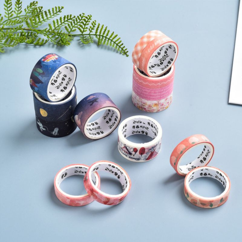 Set băng dính washi tape trang trí họa tiết hoa