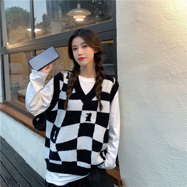 Áo Sweater Dệt Kim Dáng Rộng Cổ Chữ V Thời Trang Cho Nữ