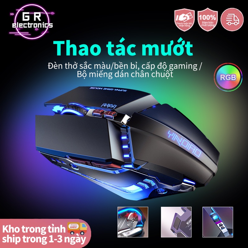 Chuột gaming máy tính Có dây game  3200DPI / Chế độ LED4 màu / 7 nút bấm  Mạ điện hai bên sườn