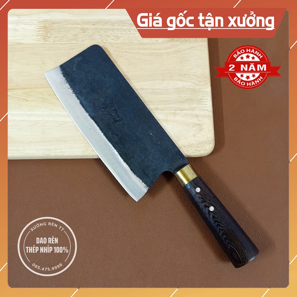 Dao Chặt Xương Thép Nhíp Nga - Dao Làm Bếp Rèn Thủ Công, Cán Gỗ Mun Cao Cấp