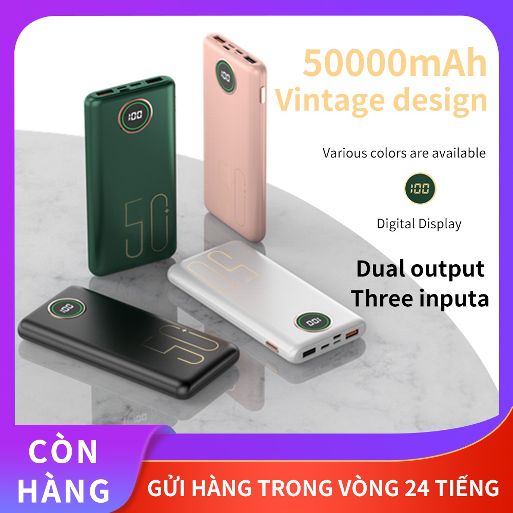 Pin sạc dự phòng 50000mAh hỗ trợ sạc nhanh, LED hiển thị, hỗ trợ Type C và Micro USB Input 2.0 .