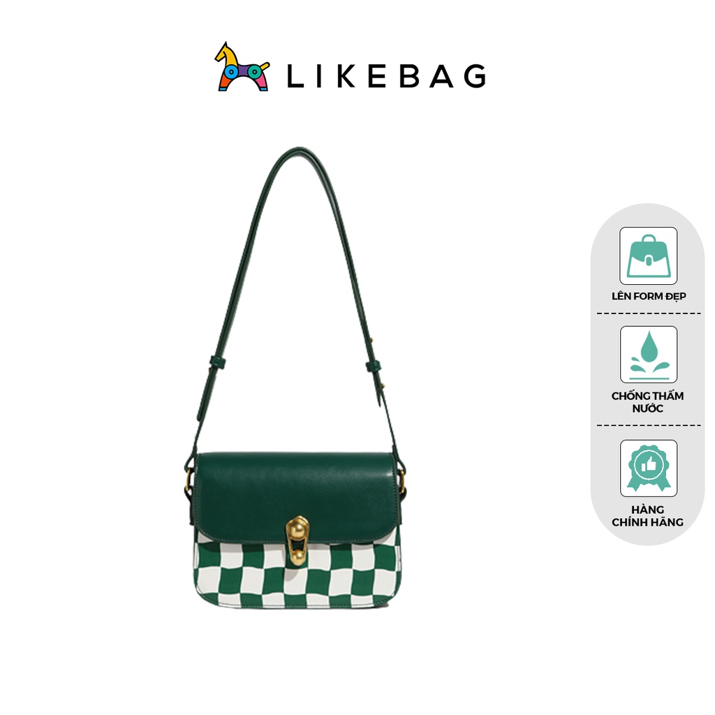 Túi xách nữ đeo vai LIKEBAG nắp gập họa tiết caro dáng chữ nhật 221XK6868-2 - LIBAGI