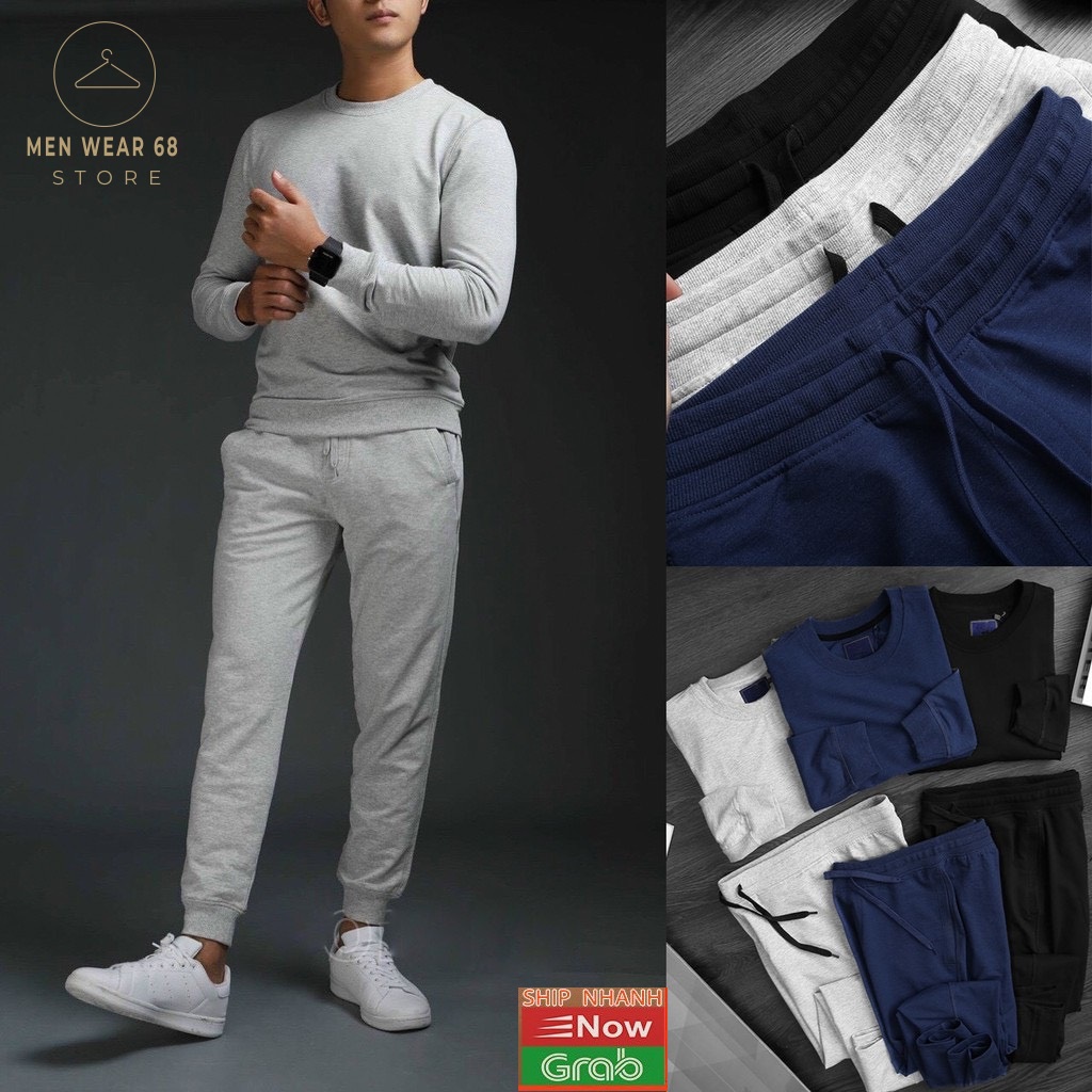 Bộ nỉ nam thu đông thời trang cao cấp MENWEAR68 Bộ thể thao nam 3 màu trơn