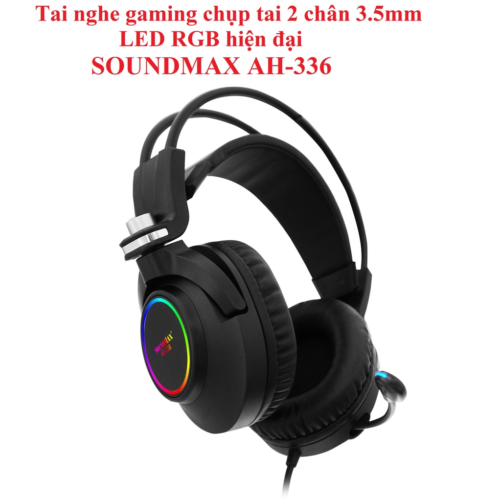 Tai nghe gaming chụp tai 2 chân cắm LED RGB hiện đại SOUNDMAX AH-336