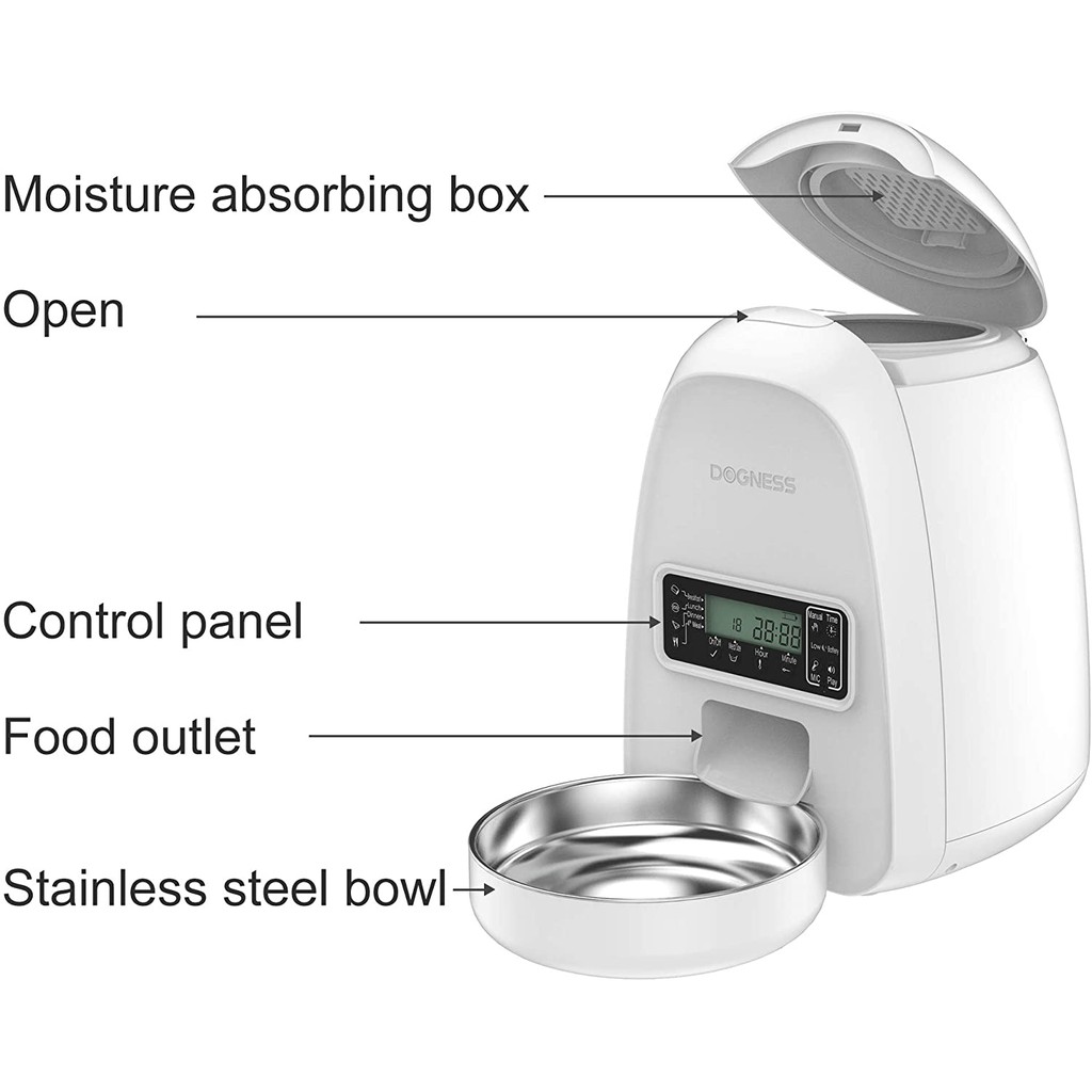 Máy ăn tự động cho thú cưng DOGNESS  PROGRAMMABLE FEEDER MINI (WHITE) 2L