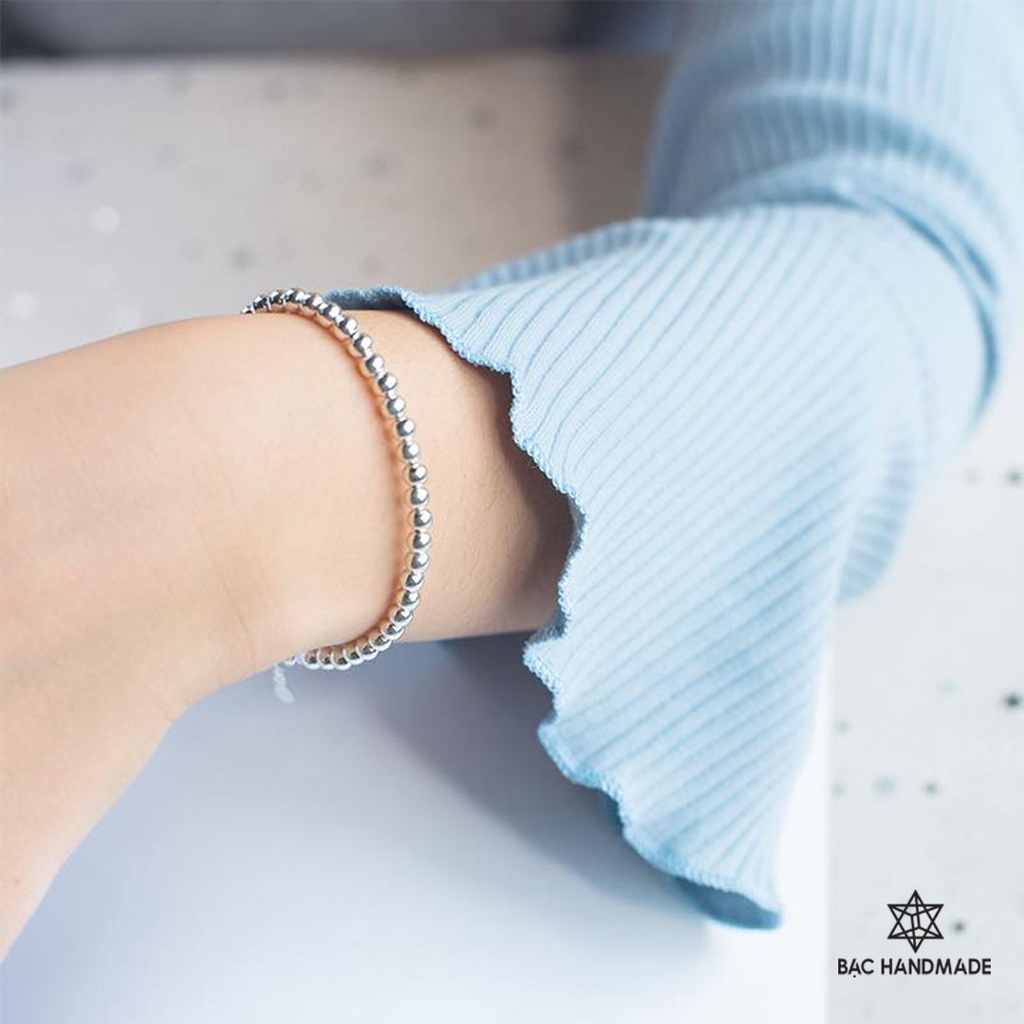 Lắc tay Bạc Handmade.Vòng tay hạt bi trơn bạc nguyên chất-Bạc Handmade
