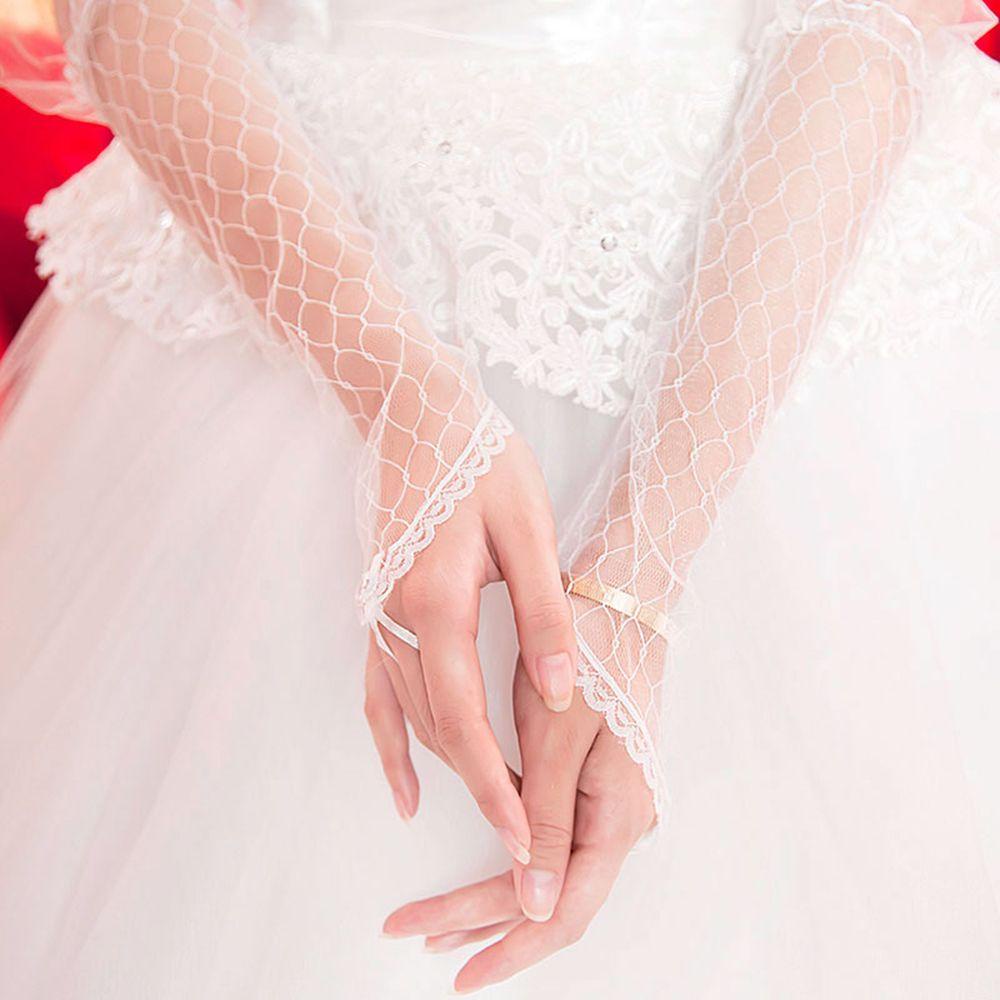 Đôi Găng Tay Chống Nắng Dài Phối Lưới Đính Nơ Ren Cho Cô Dâu