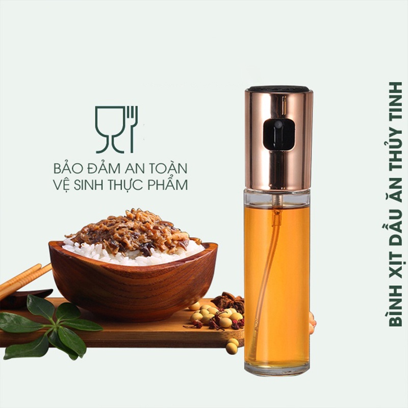 Sale sốc Bình xịt dầu ăn phun sương chai thủy tinh cao cấp 100ml, bình xịt dầu ăn cho nồi chiên không dầu, đồ dùngnhàbếp