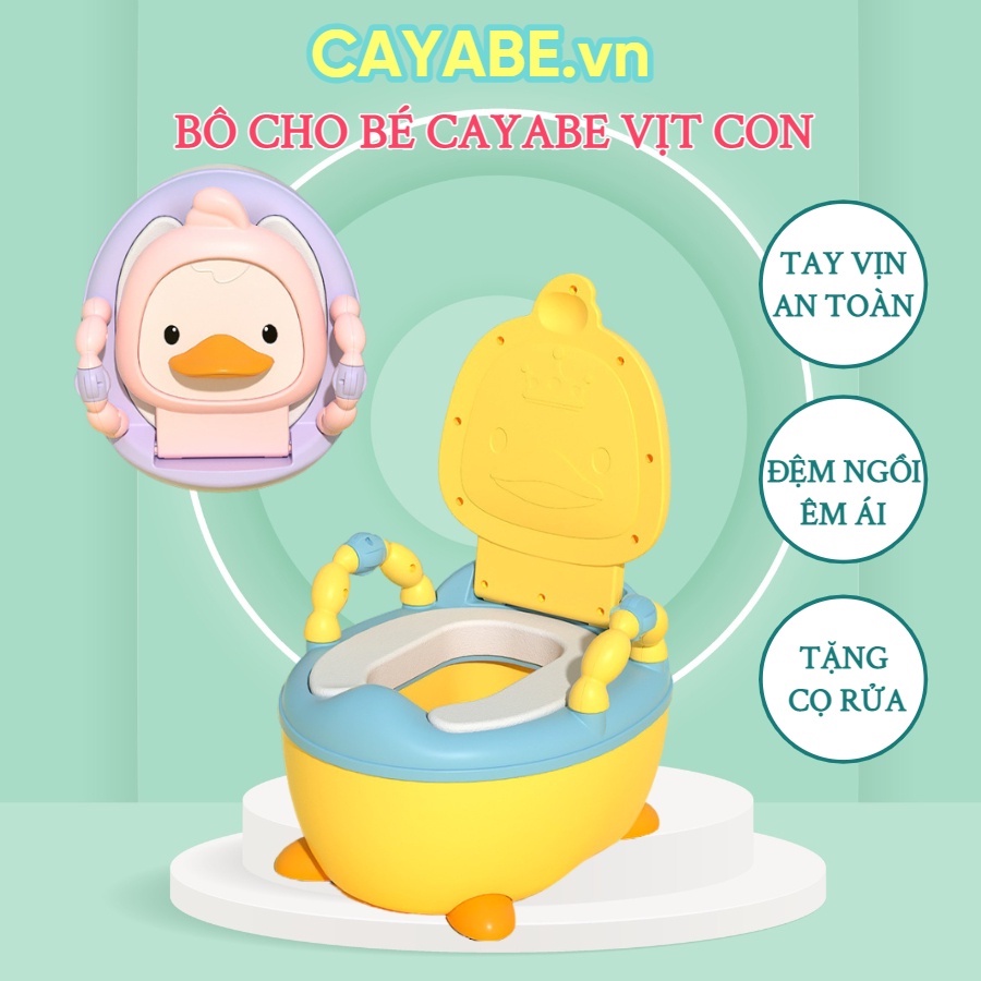 Bô vệ sinh cho bé FINLEY hình khủng long Dino - CAYABE vịt con chắc chắn, đệm ngồi êm màu vàng - hồng, bô ngồi cho em bé
