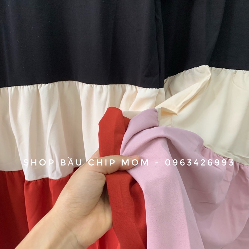 Đầm bầu, váy bầu hè xếp tầng trẻ trung hot hit, hàng chuẩn đẹp form suông thoải mái - V11