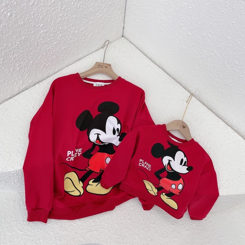 ÁO ĐÔI THU ĐÔNG CHO MẸ VÀ BÉ HÌNH MICKEY CHẤT COTTON DA CÁ ĐÁNG YÊU
