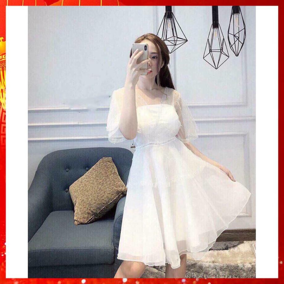Đầm dự tiệc trắng xòe đính chuỗi sang chảnh bậc nhất [ HÀNG CÓ SẴN ] | BigBuy360 - bigbuy360.vn