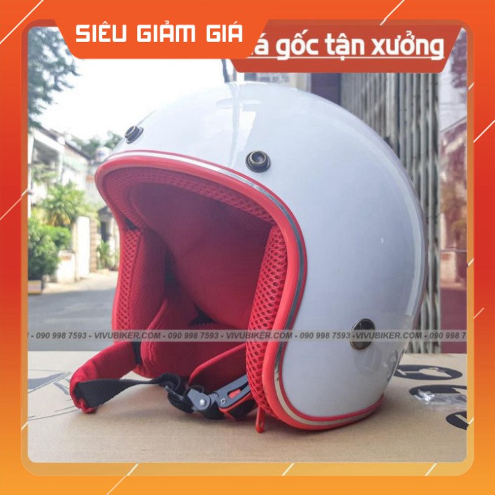 KHO SG- Mũ bảo hiểm 3/4 kèm tai thỏ gắn nón trắng lót đỏ - Nón bảo hiểm tai mèo Fung Fing bảo hành 12th