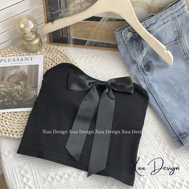 Áo bra không gọng nữ Xuu Design,vải cotton co dãn phối nơ ngực xinh xắn kèm dây áo - BR18