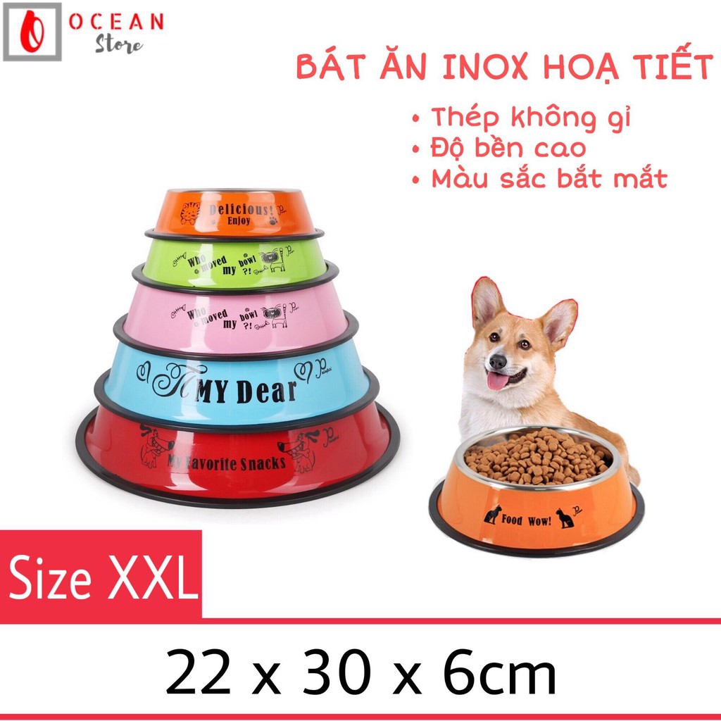 Bát ăn inox màu cho chó mèo - Bát ăn B03 Size 2XL(22x30x6cm)