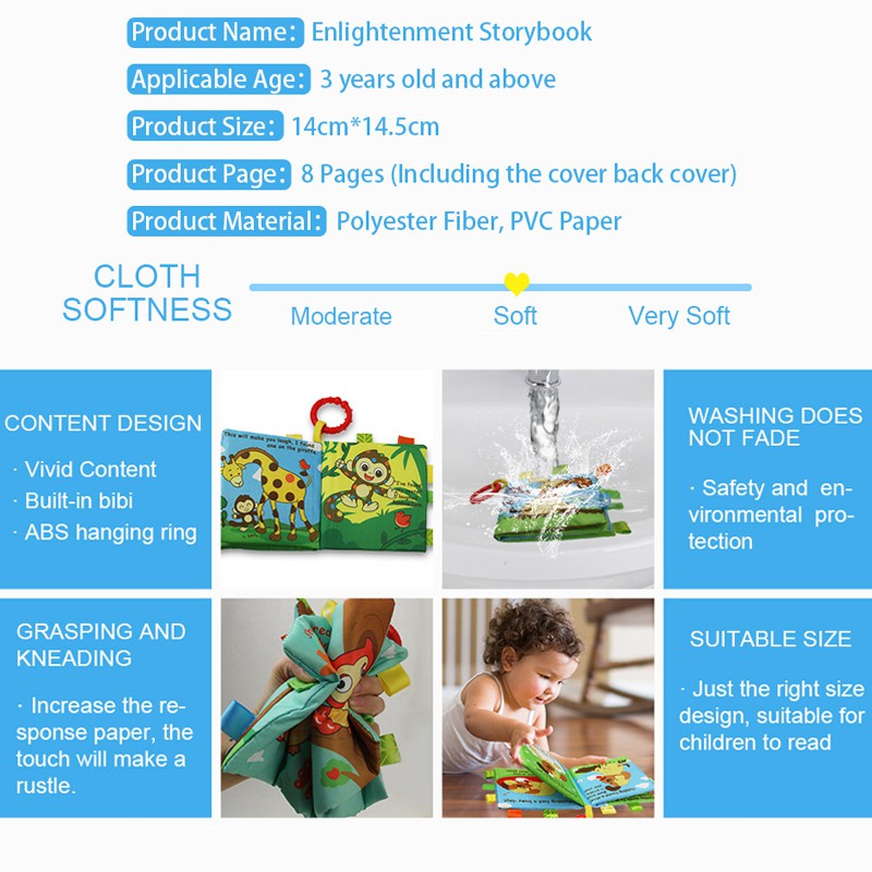 Coolplay animal cloth book bell rings baby touch book đồ chơi giáo dục câu chuyện tiếng anh