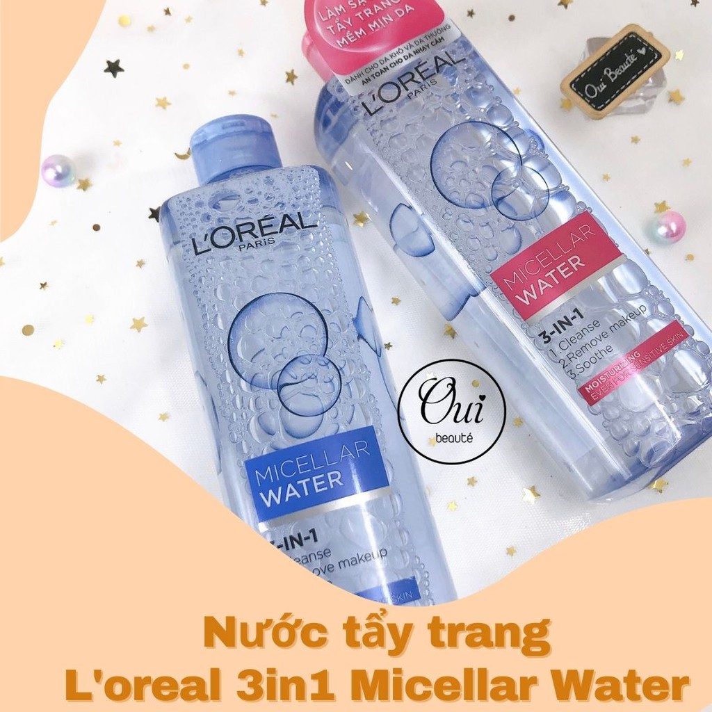 Nước tẩy trang L'oreal 3in1 Micellar Water, nước làm sạch dành cho mọi loại da 400ml Ouibeaute