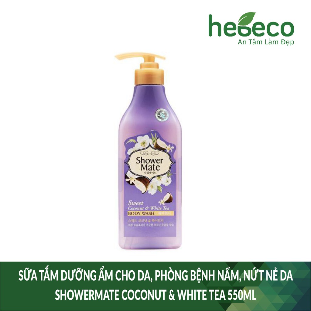 Sữa tắm dưỡng ẩm cho da, phòng bệnh nấm, nứt nẻ da,diệt khuẩn Showermate COCONUT & WHITE TEA 550ml - Hàn Quốc Chính Hãng