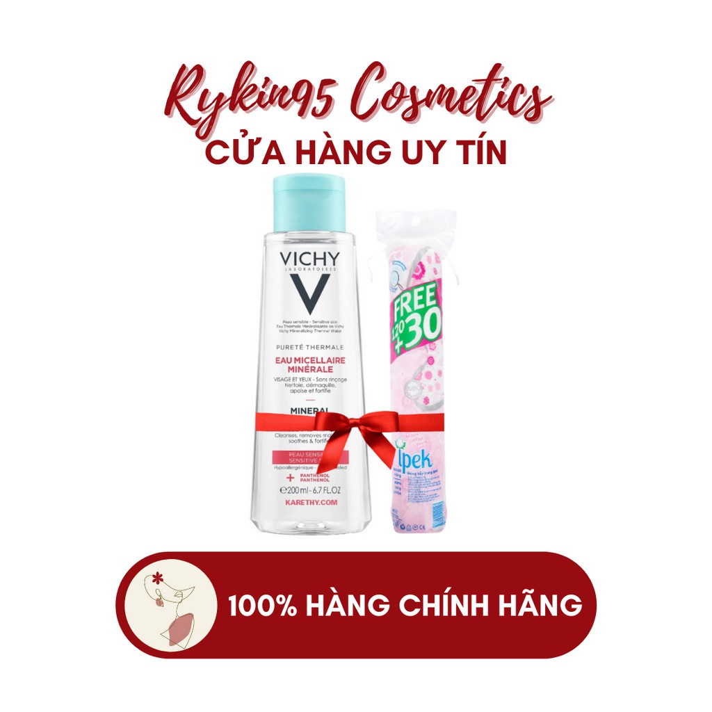 [CHÍNH HÃNG] COMBO Nước tẩy trang VICHY - Bông Ipek dành cho da nhạy cảm Mineral Micellar Water 200ml