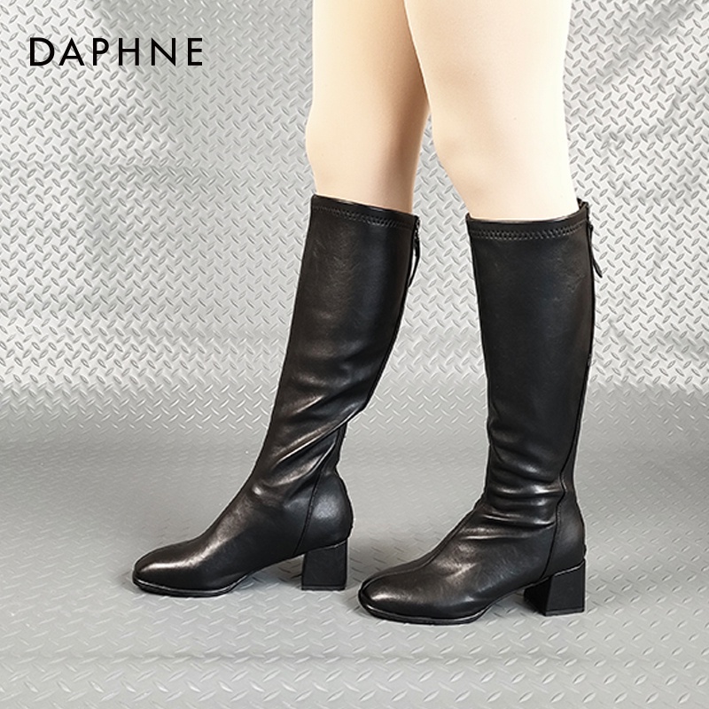 Bốt Daphne cao đến dưới đầu gối, retro cổ điển, khoá kéo phía sau