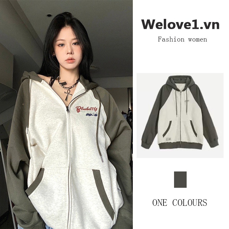 Áo khoác tay dài có khóa kéo in họa tiết phong cách Mỹ thời trang xinh xắn cho nữ