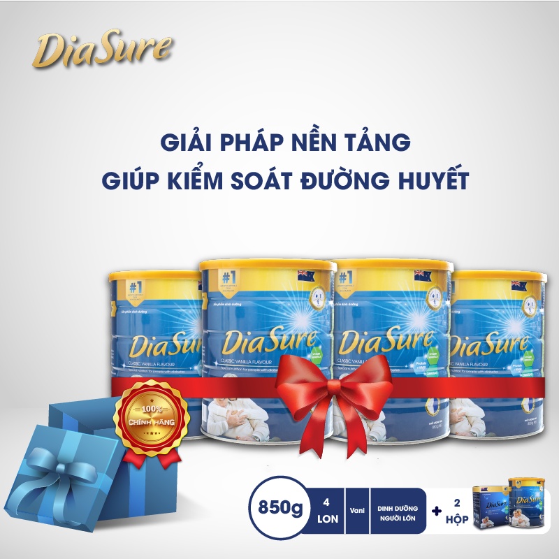 Sữa non DiaSure chính hãng lon 850g (Mua 4 tặng 2 hộp 450G) - Cung cấp dinh dưỡng toàn diện cho người bị tiểu đường