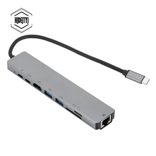 Hub Chuyển Đổi 8 Trong 1 Usb C Sang Type-C 2 Usb 3.0 Hub 4k Hdmi Rj45 Ethernet Với Đầu Đọc Thẻ Tf / Mini Sd Cho Macbook