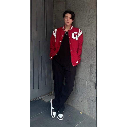 Áo Khoác Bomber Nam Chất Liệu Nhung Tăm Thêu Chữ G Phối Viền Tay Form Rộng Mặc Thoáng Mát [NEW UNISEX]