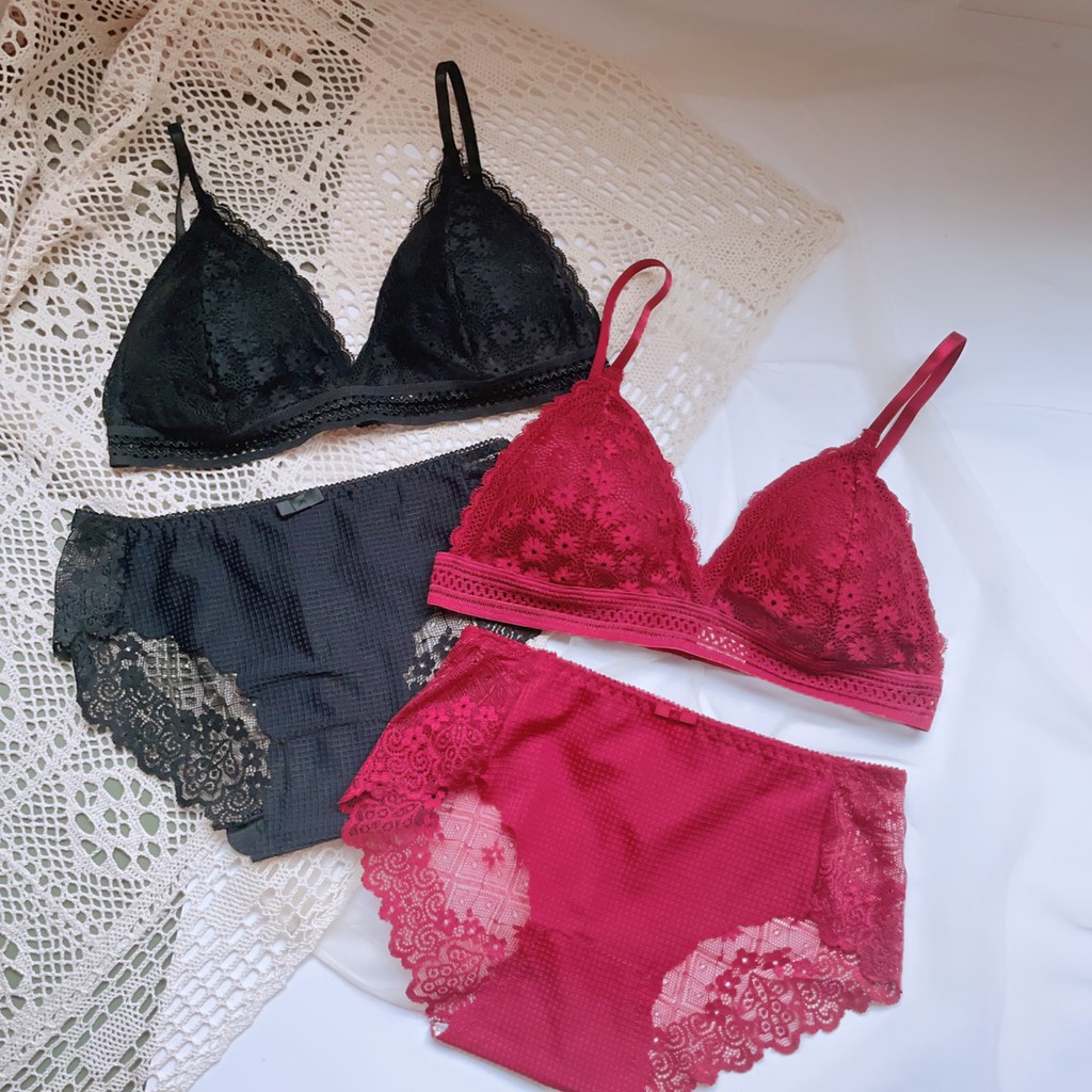 Bộ đồ lót ren không gọng (kèm mút mỏng) cao cấp sexy hoa mai | BigBuy360 - bigbuy360.vn