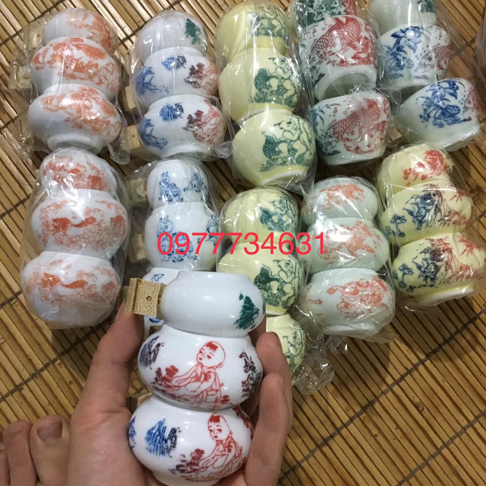 Cóng chim chào mào, chích chòe chất liệu gốm sứ cao cấp họa tiết siêu đẹp đủ bộ 3 chiếc phụ kiện lồng chim KaLoTeBon