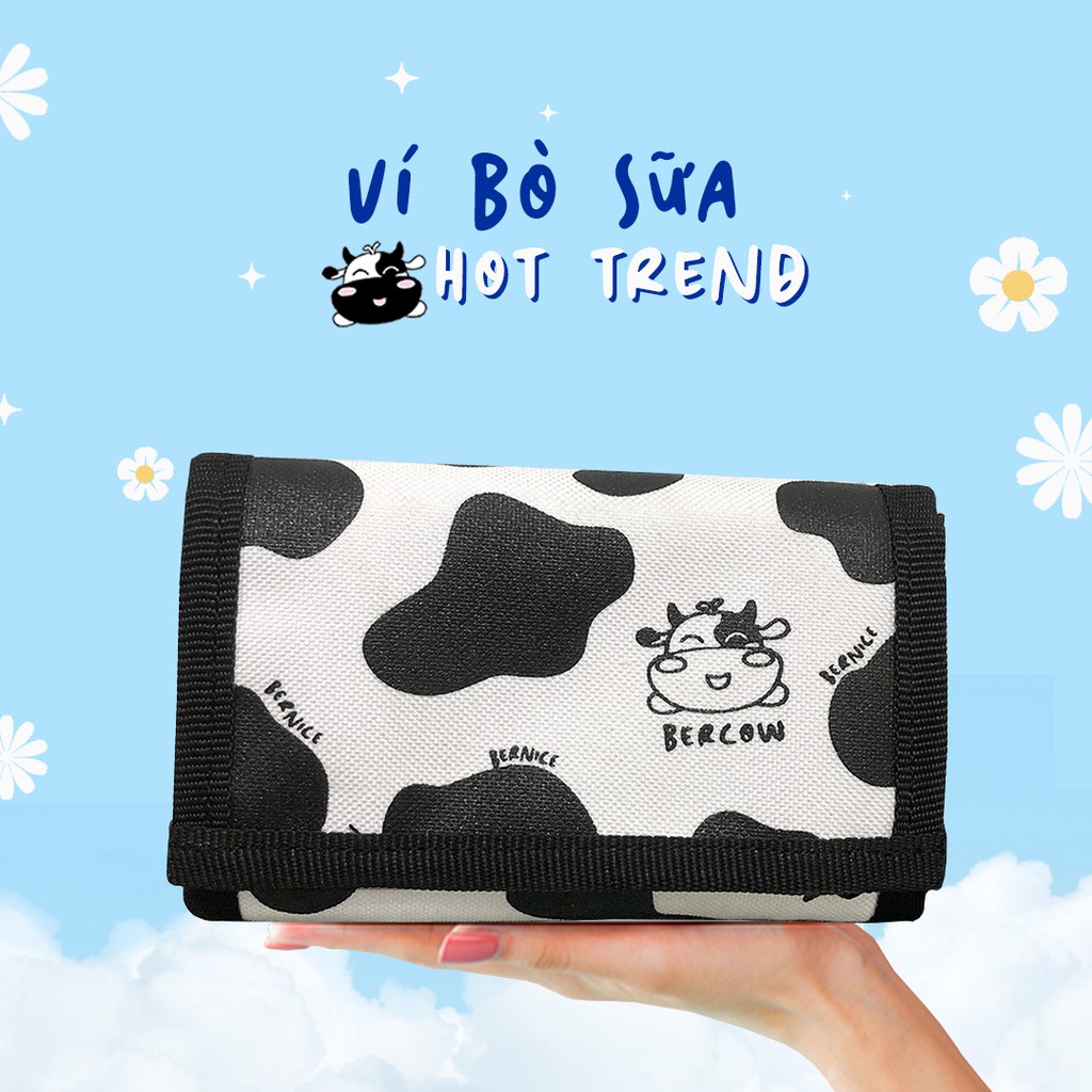 Ví bóp ngắn cầm tay hình bò sữa Bernice siêu xịn - màu trắng đen