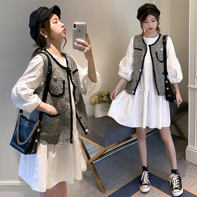 Bộ đồ bà bầu mới đầu mùa thu quần áo hot sành điệu mẹ cá tính ra váy đầm hai dây xuân