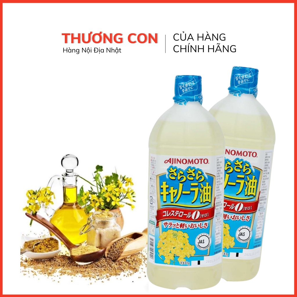 Dầu ăn hoa cải Ajinomoto nguyễn chất chai 1 lít Nhật Bản HSD T2/2025