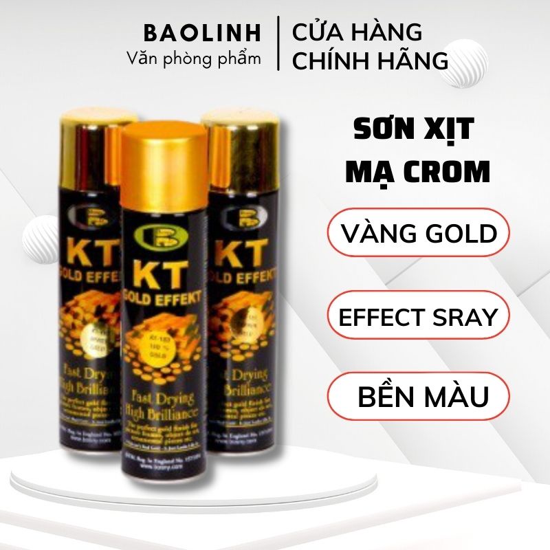 Sơn Phun Mạ Vàng KT Bosny - Sơn Xịt Màu Vàng Gold , Màu Crom Ánh Bạc Bám Màu Cao Hàng Chính Hãng - vanphongpham.baolinh